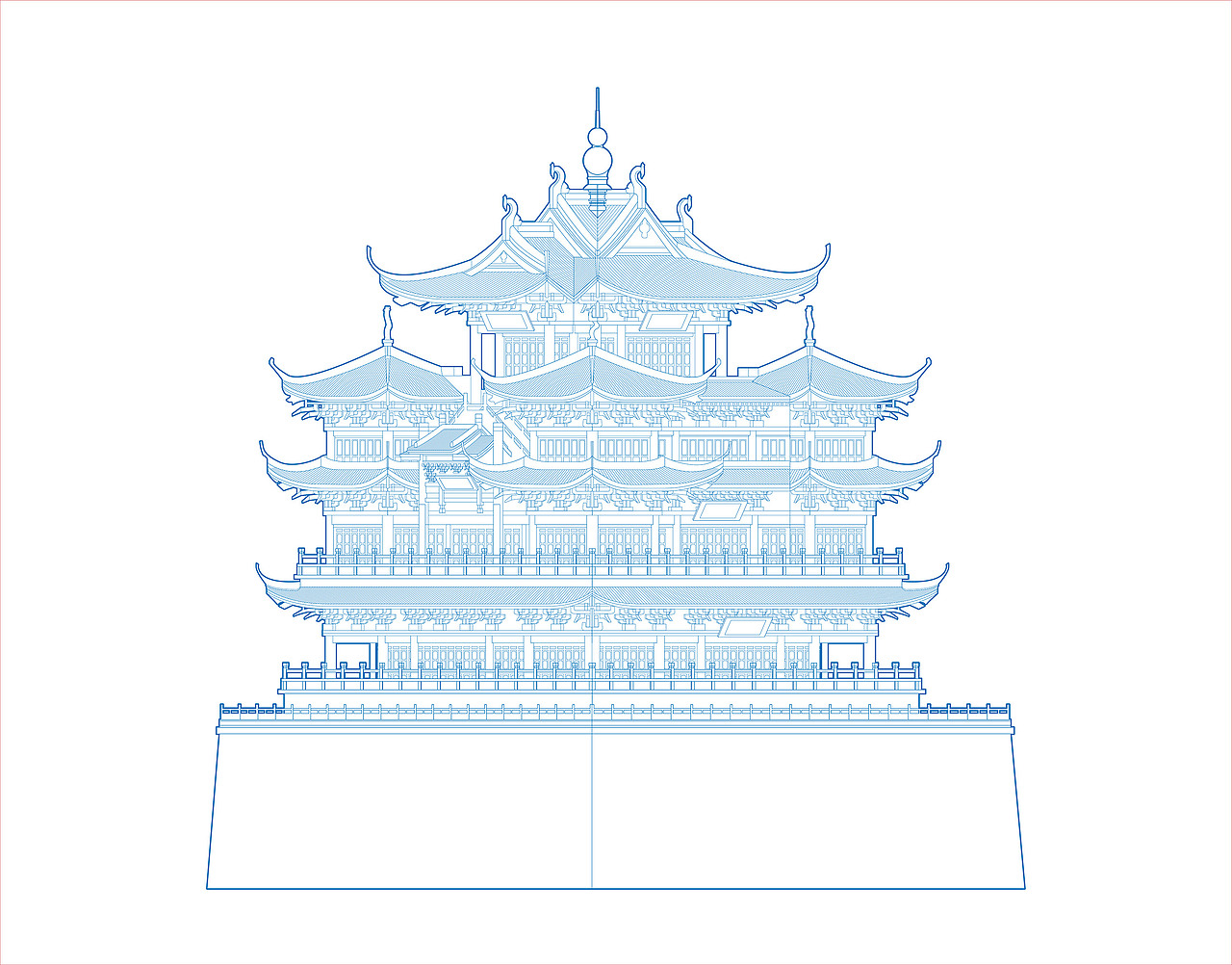 杭州城隍阁矢量建筑插画