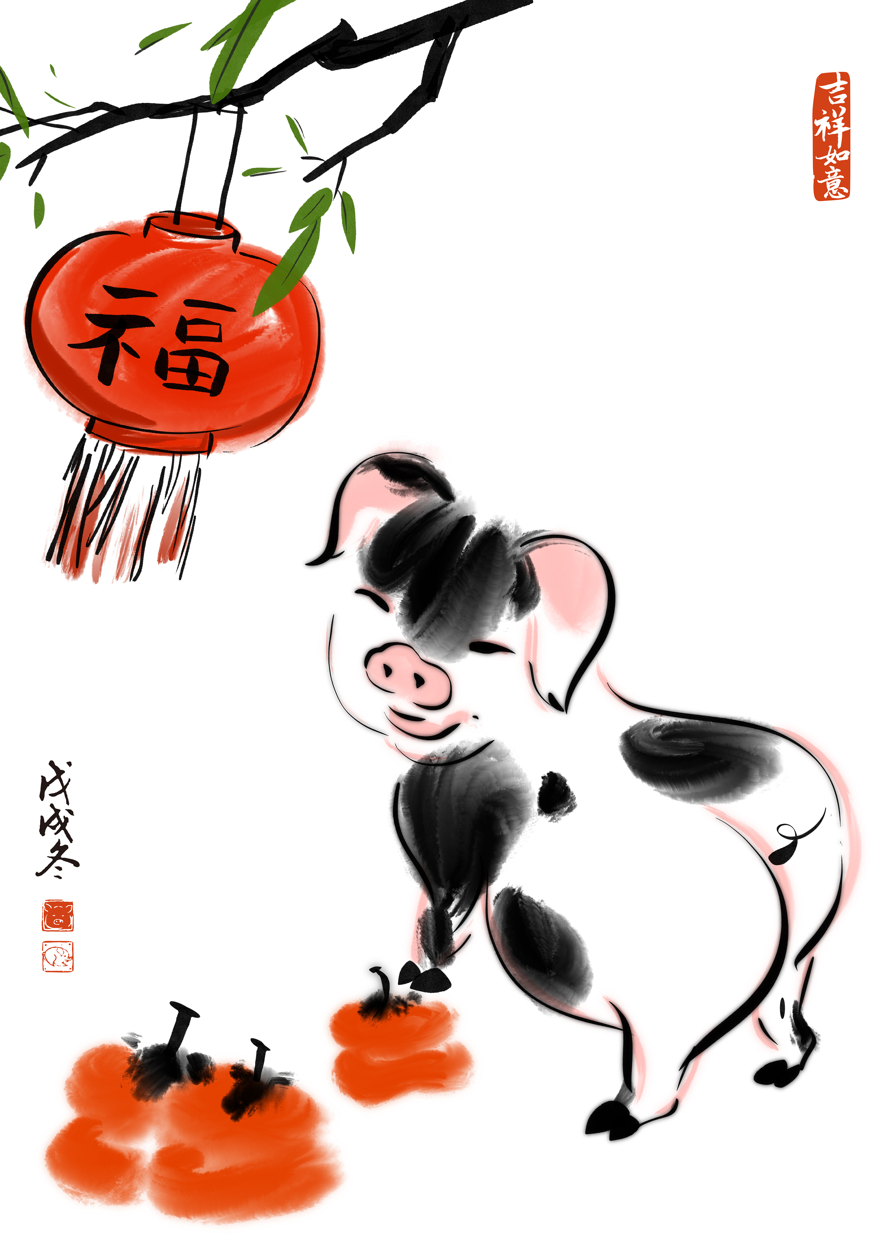 猪中国画,猪工笔画,水墨画猪_大山谷图库