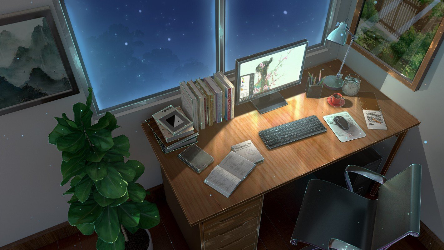 夜晚书房日系场景