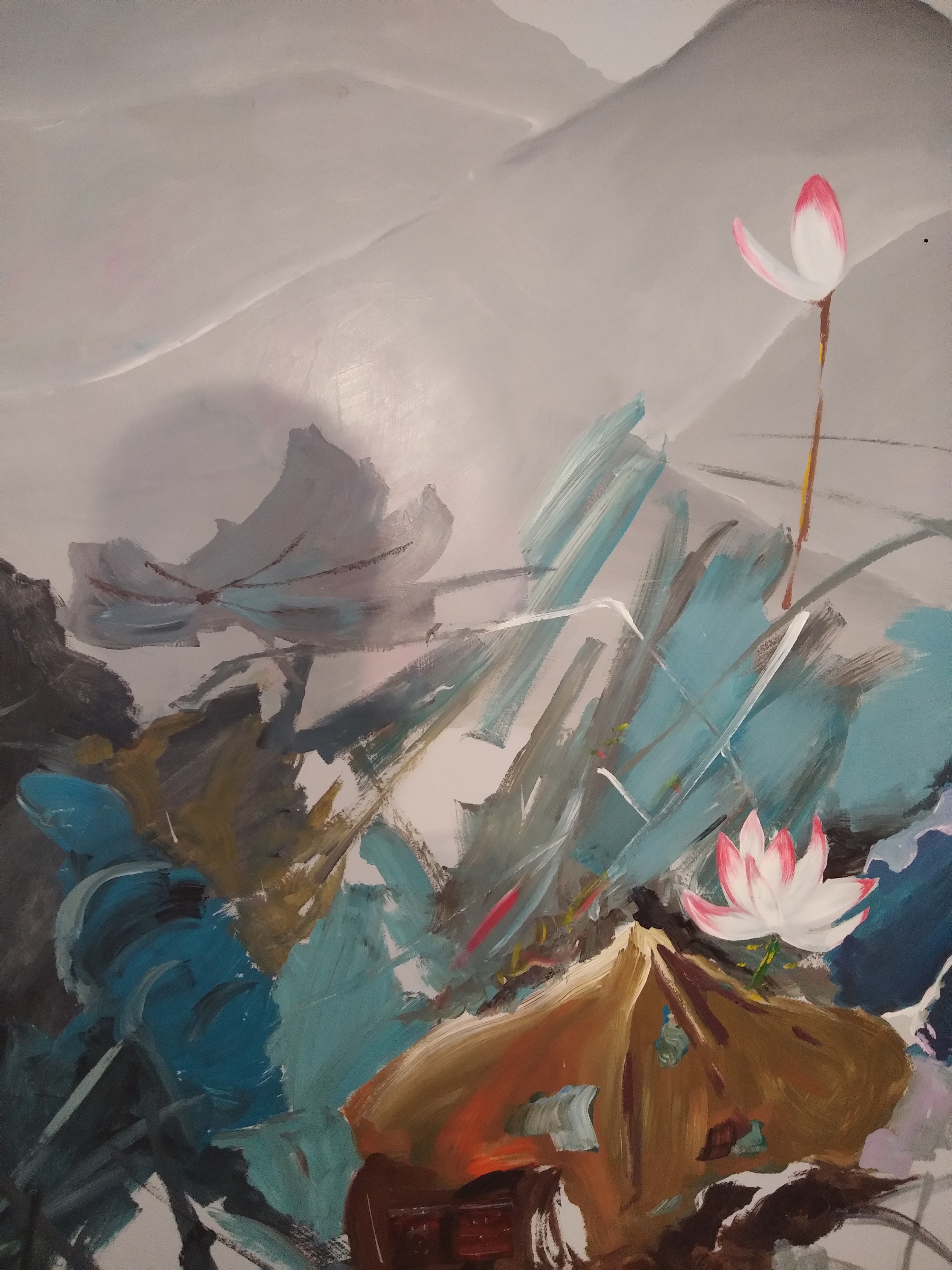 写意油画荷花,放肆的技法