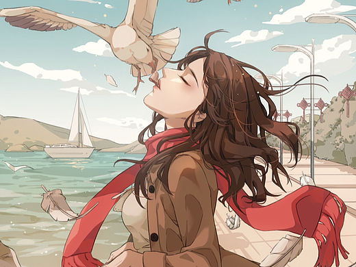 少女与海鸥（个人主页-ZNjI0MTIwMTI=） - 创作习作 - 站酷设计师野生老古头原创素材 - 站酷ZCOOL