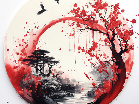 新中式国风小品喷绘作品