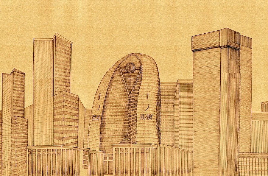 【钢笔长卷画】我眼中的海航,500x30cm建筑全景