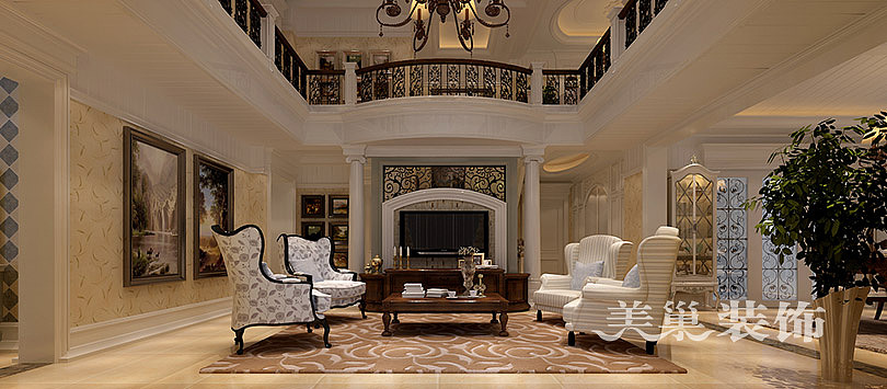 普罗旺世龙之梦260平别墅美式古典风格装修需要多少钱---电视背景墙