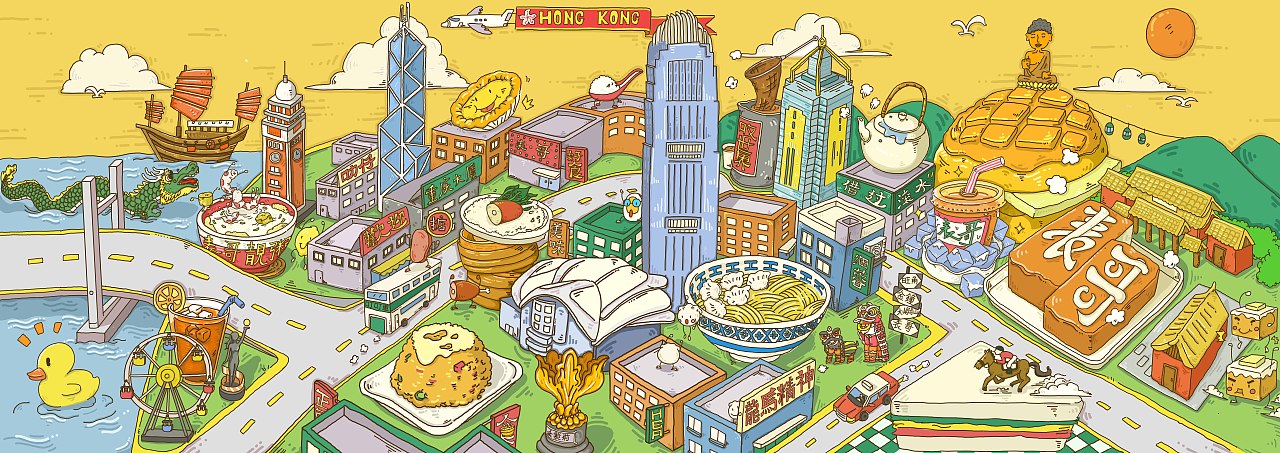 表哥茶餐厅"港味四连弹"主题插画