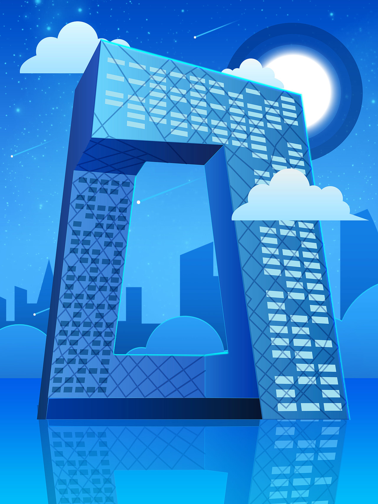 手绘央视电台大楼插画