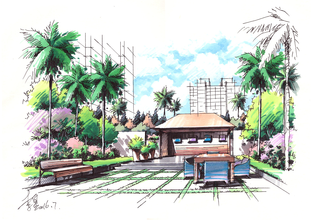 景观手绘表现|空间|景观设计|手绘老司机李星 - 原创作品 - 站酷