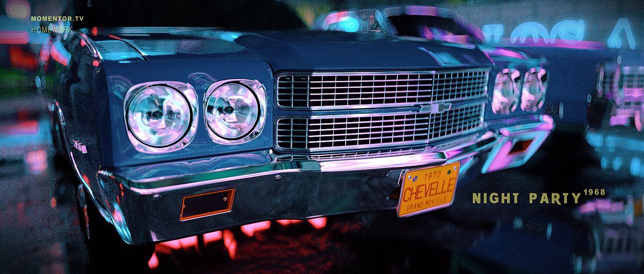 霓虹灯和它可爱的小车车