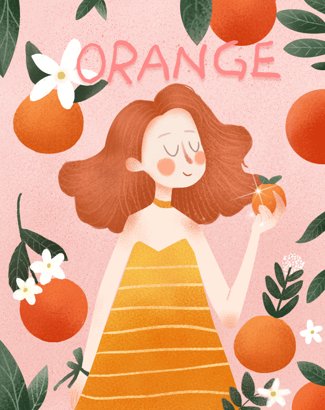 手捧橙子小女孩