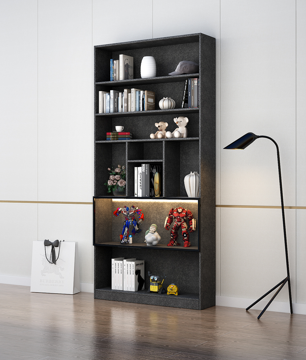 一款组合书柜详情页-从建模到渲染到详情页