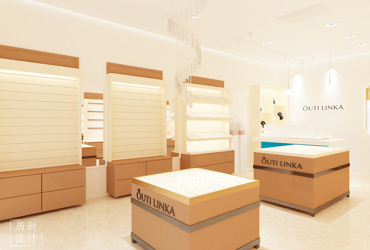 店内的布局是简单醒目的,中间两个展示柜以方型为主,旁边两列置物柜都