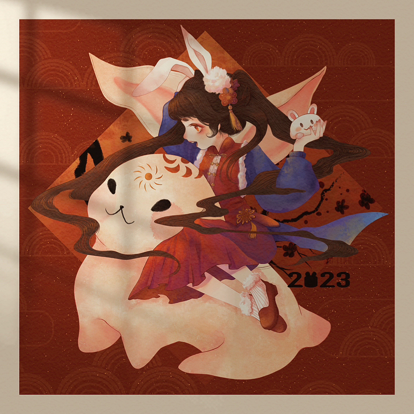 《福兔贺春》（图ZMzI3MzMxMzUy） - 艺术插画 - 站酷设计师透明的柠檬茶原创素材 - 站酷ZCOOL