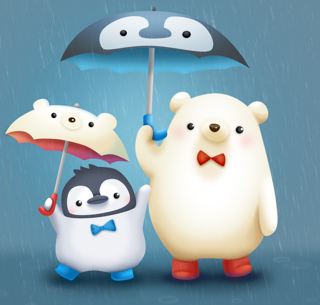 雨天小熊和企鹅