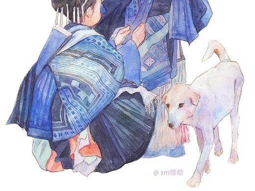 蓝花布和白狗（个人主页-ZMzA1OTcyMjQ=） - 创作习作 - 站酷设计师sm绛皓原创素材 - 站酷ZCOOL