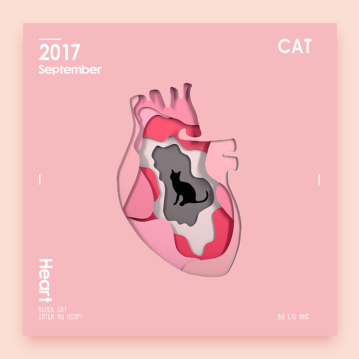 纸雕-心脏-黑猫