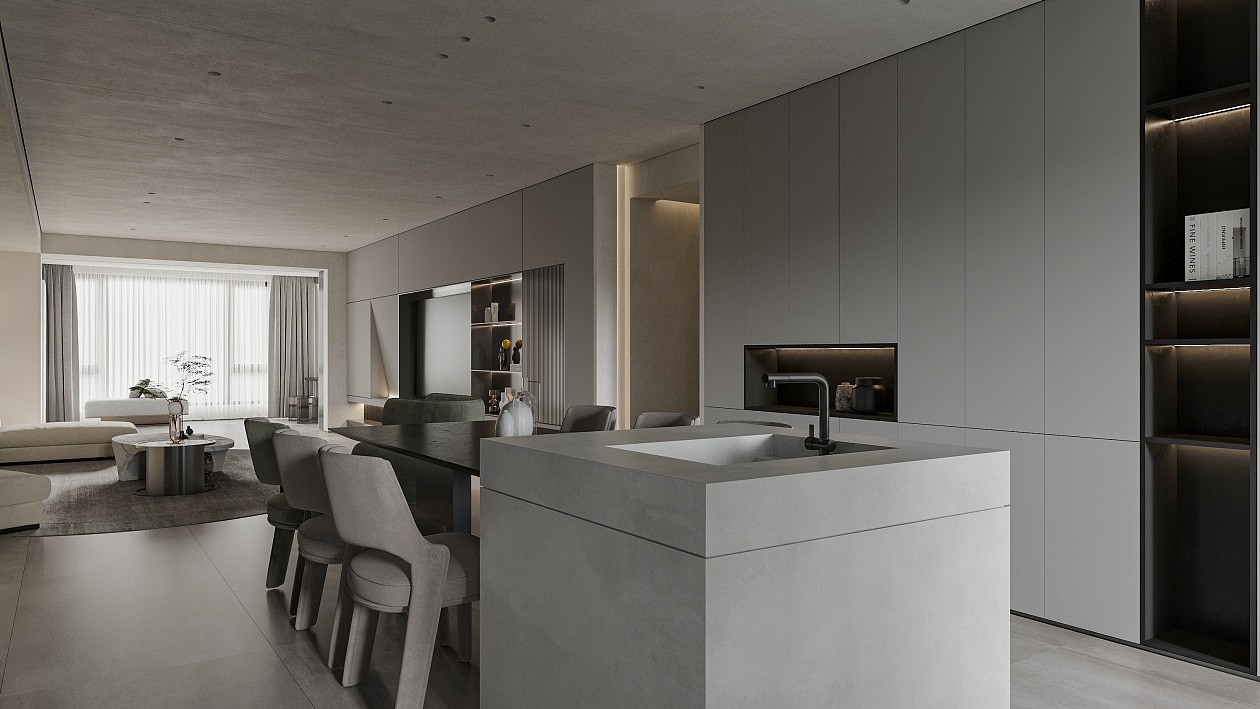 现代黑灰白客餐厅