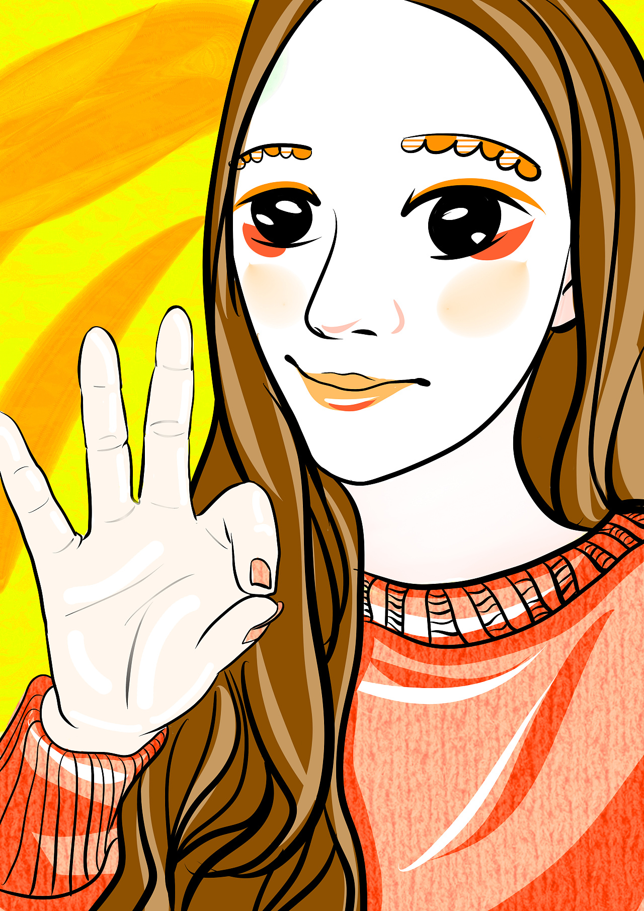 大眼妹的亲友人物插画