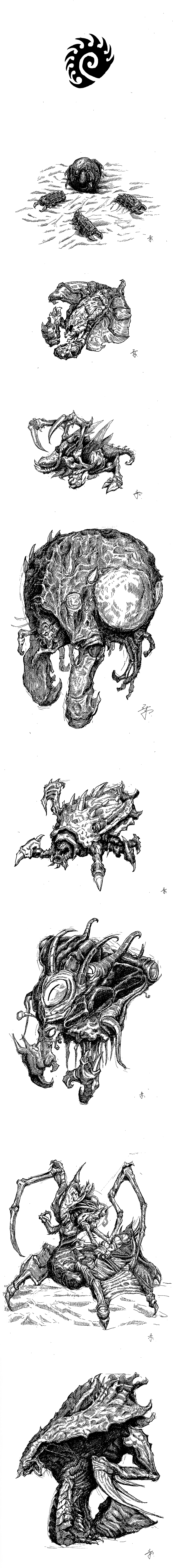 星际争霸虫族单位手绘