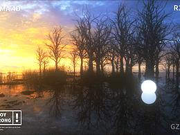 C4D日落森林創(chuàng)意海報