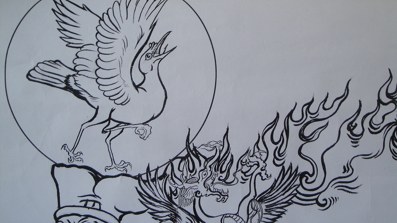 伏羲女娲白描稿,上色前嘚瑟一下.