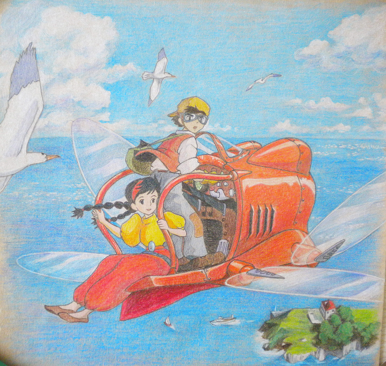 彩铅天空之城宫崎骏