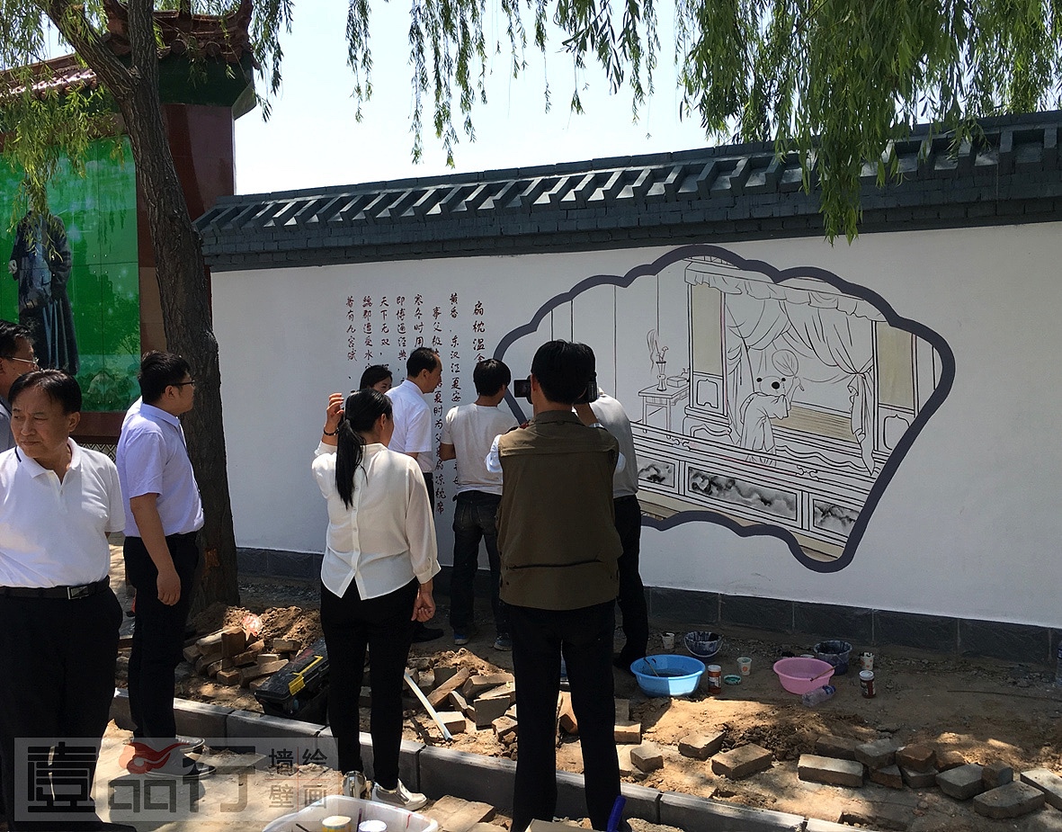 大型国画墙面彩绘|平遥彩绘|中式墙面彩绘|文化墙彩绘