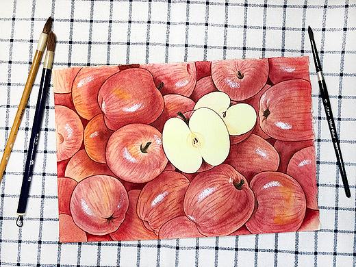 水彩画-好多苹果