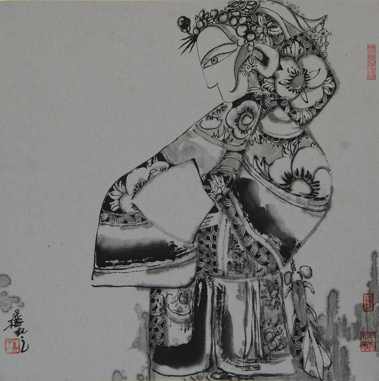 孙永猛国画作品水墨皮影人物