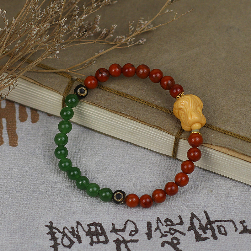 18K三彩缅黄白菜天珠手串