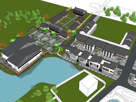 中式纪念馆商业街SU模型下载