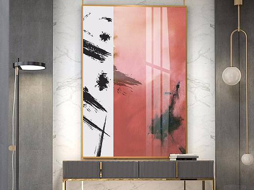 现代简约玄关新中式笔触抽象晶瓷画挂画壁画