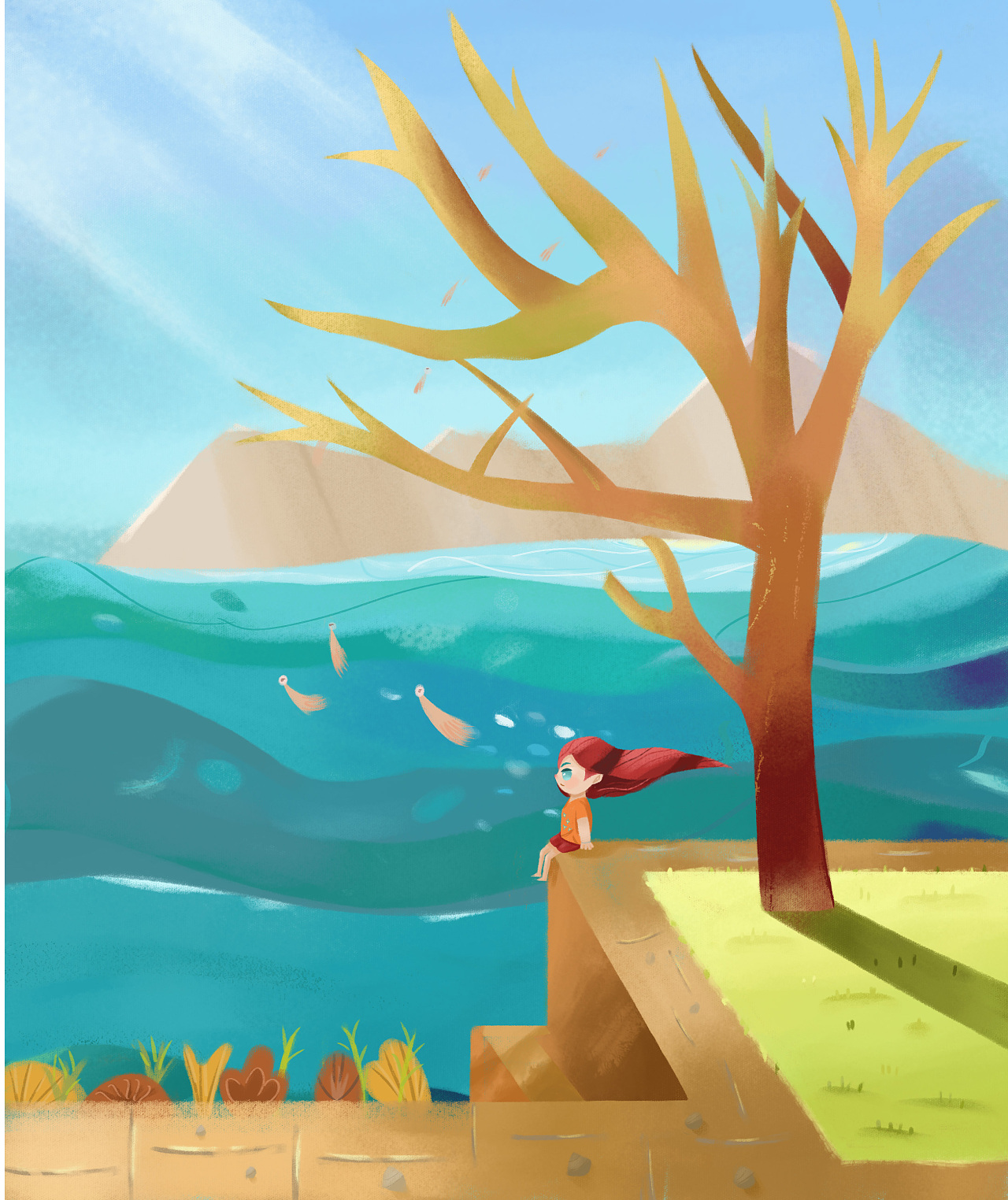 坐在海边眺望远方