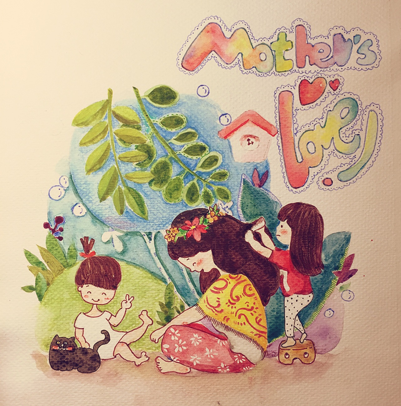 平面的,因为对水彩的技法不熟悉,所以颜色用的也很烂。。