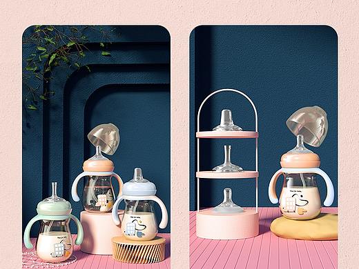 母婴品牌奶瓶详情页设计-产品建模渲染