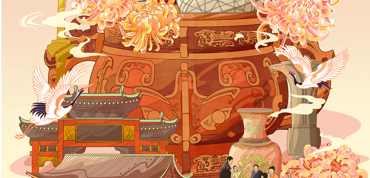 《器皿与城市—西安、北京》《非遗乐器—古琴》|插画