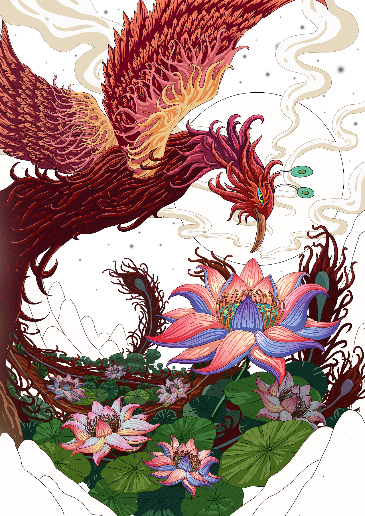 四大神兽～朱雀（带线稿）（图ZMzQ4NzIzNDc2） - 创作习作 - 站酷设计师大陳插画原创素材 - 站酷ZCOOL