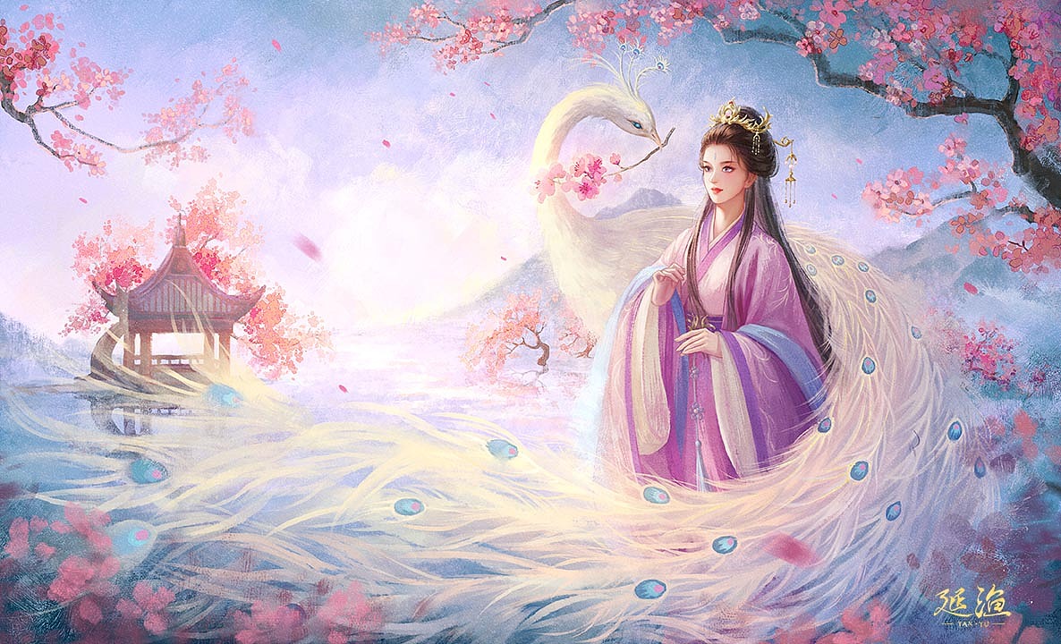 古风白孔雀插画（图ZMzc3NDIzNzIw） - 创作习作 - 站酷设计师延渔原创素材 - 站酷ZCOOL