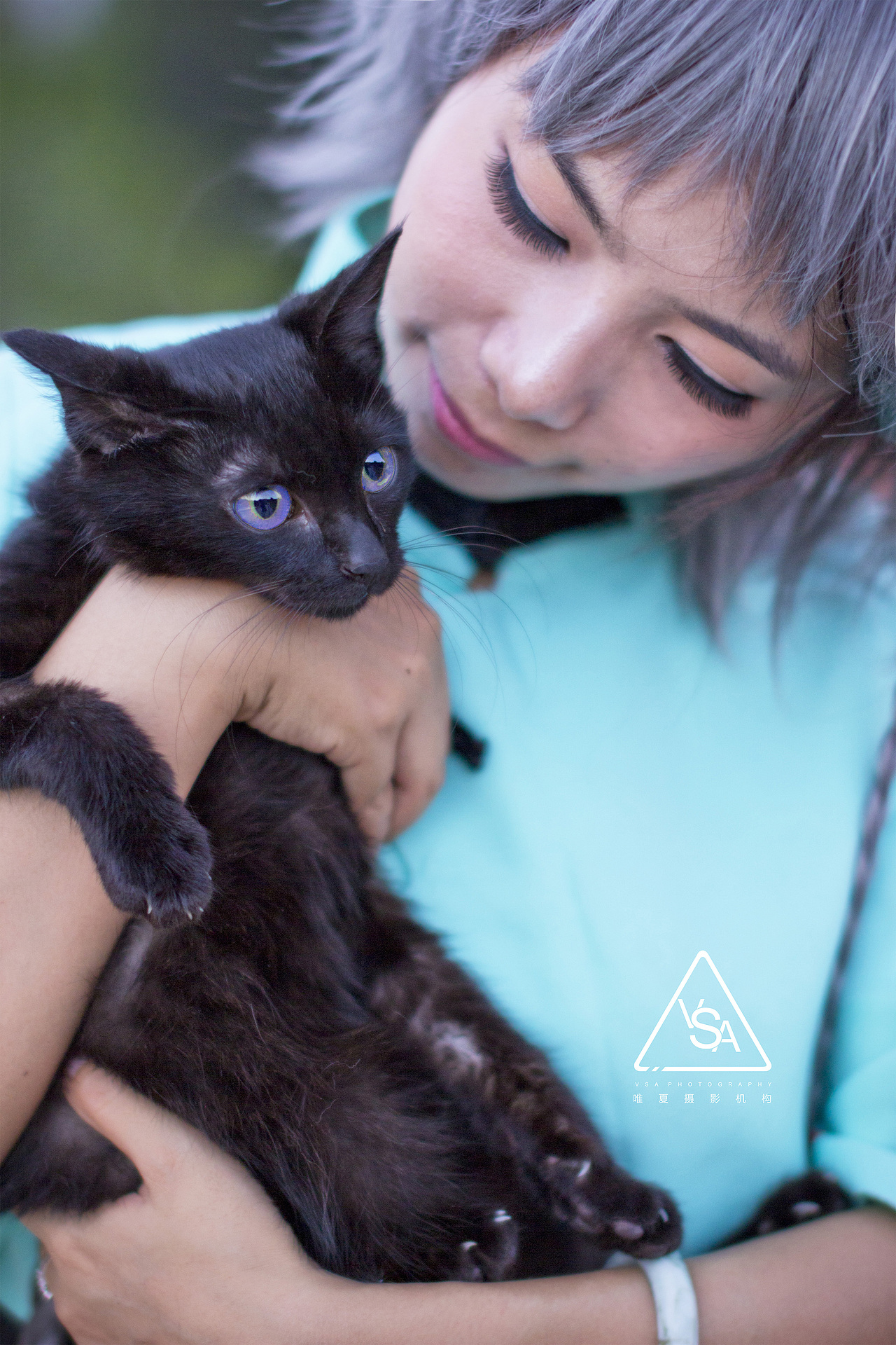 阳光,盛夏,黑猫,少女