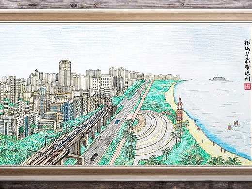 钢笔画海航集团新海航大厦50x26cm同仁共勉