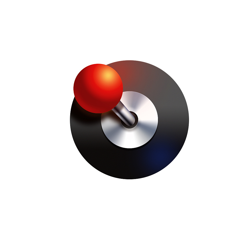 塑料,不锈钢等材质组成的游戏摇杆,体现出的娱乐感构思出这个图标