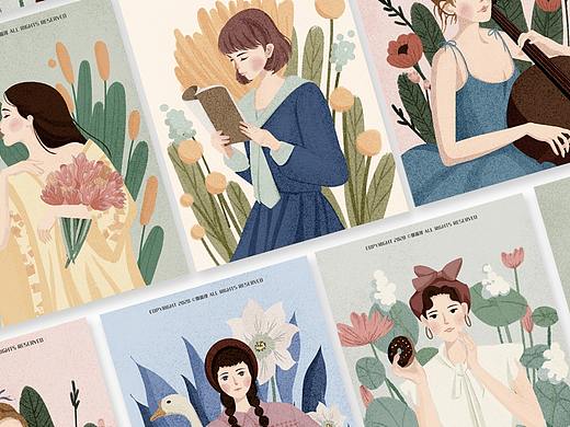 花与少女系列杂志风格插画