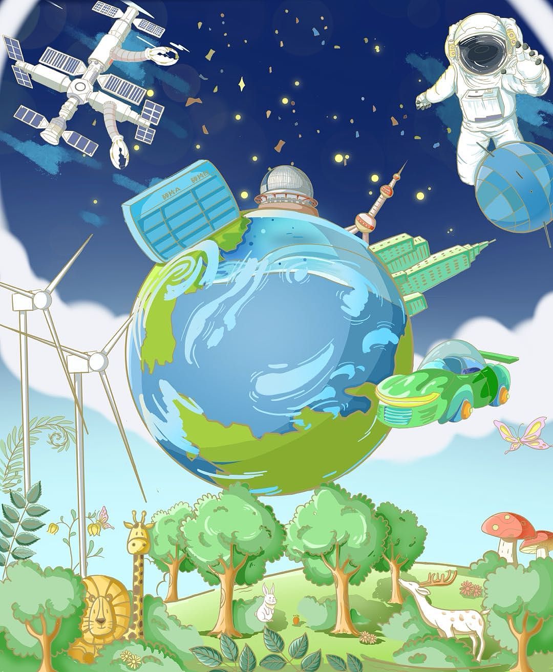 环保插画（图ZMzE1NTM3NTg0） - 儿童插画 - 站酷设计师美术小刘原创素材 - 站酷ZCOOL