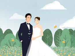 定制类婚礼请柬插画设计手绘头像