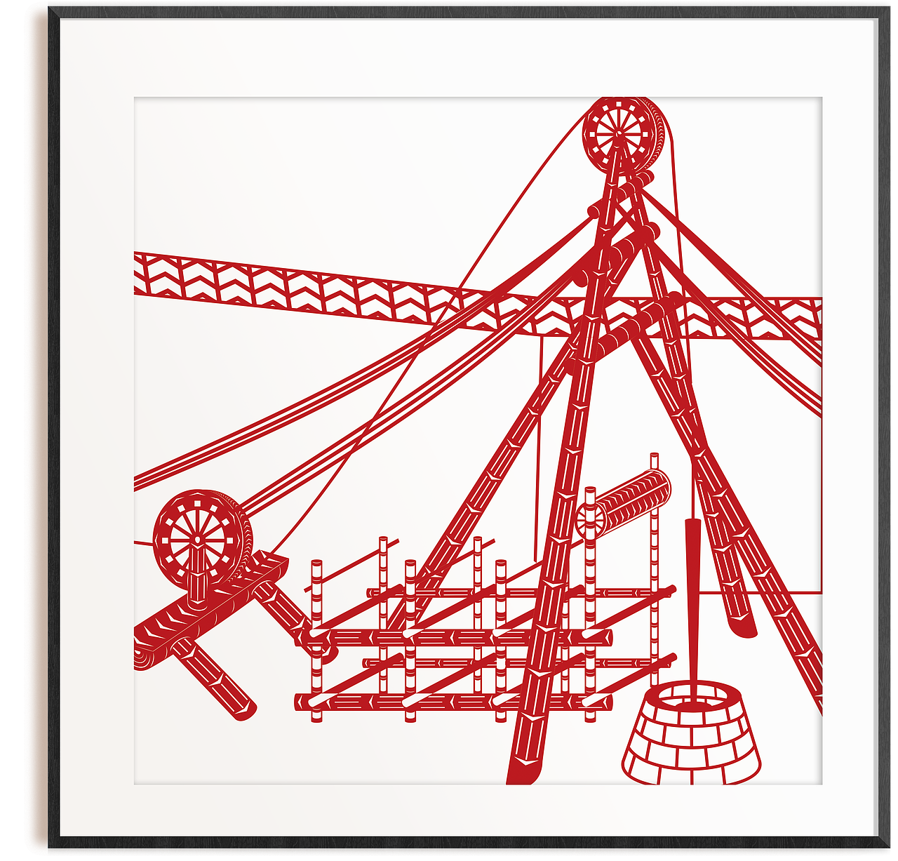 4米,用来提捞汲卤,天车有四个角,顶架设天辊,地上设地辊,起定滑轮作用