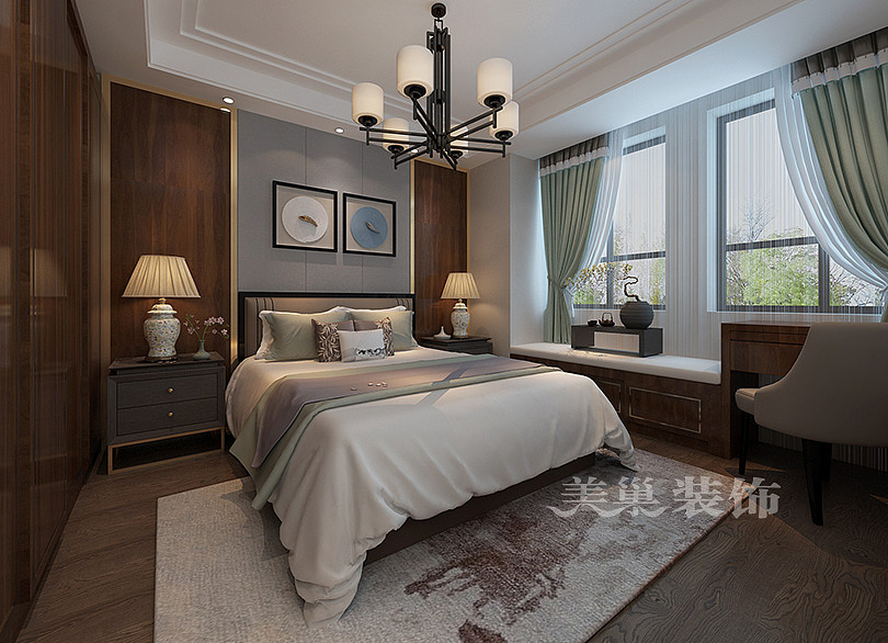 海马公园160平四室装修新中式风格装修样板间设计