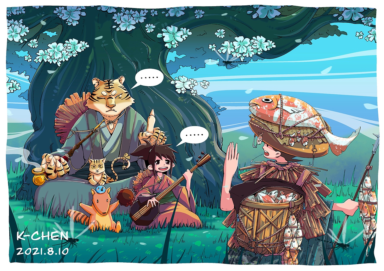 《和风物语-捕鱼人》（图ZMjY2MjIxMTk2） - 商业插画 - 站酷设计师11路公交站原创素材 - 站酷ZCOOL