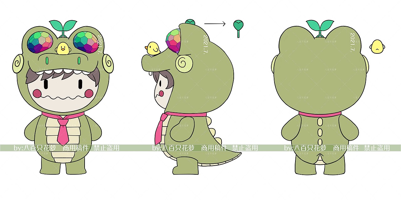 潮玩malele-鳄鱼形态 三视图