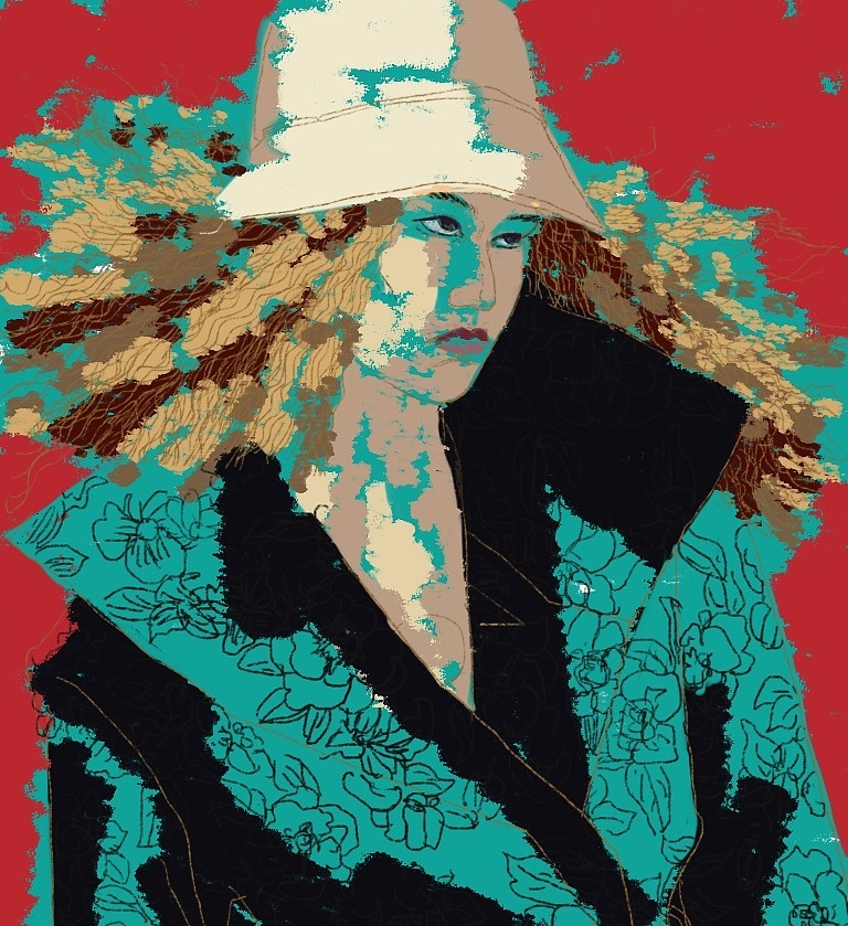 手绘板插画人物,仿刮刀油画。