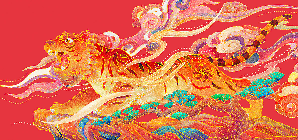 #王者之势 龙腾虎跃# 插画 《虎啸龙吟》（图ZMjkwMTkxMzM2） - 图案 - 站酷设计师春和绘原创素材 - 站酷ZCOOL