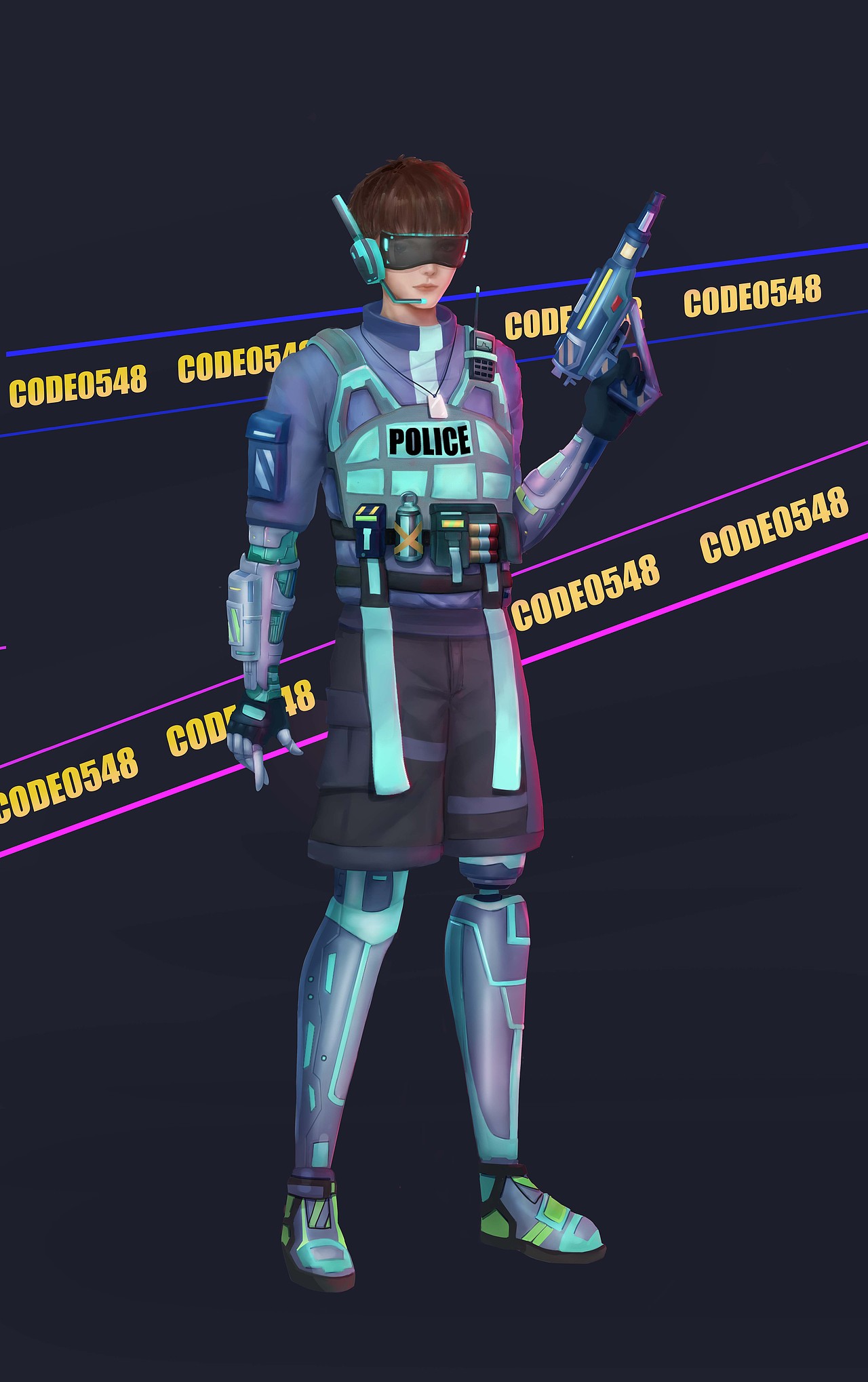 机械科技男角色立绘人物设计三视图原画